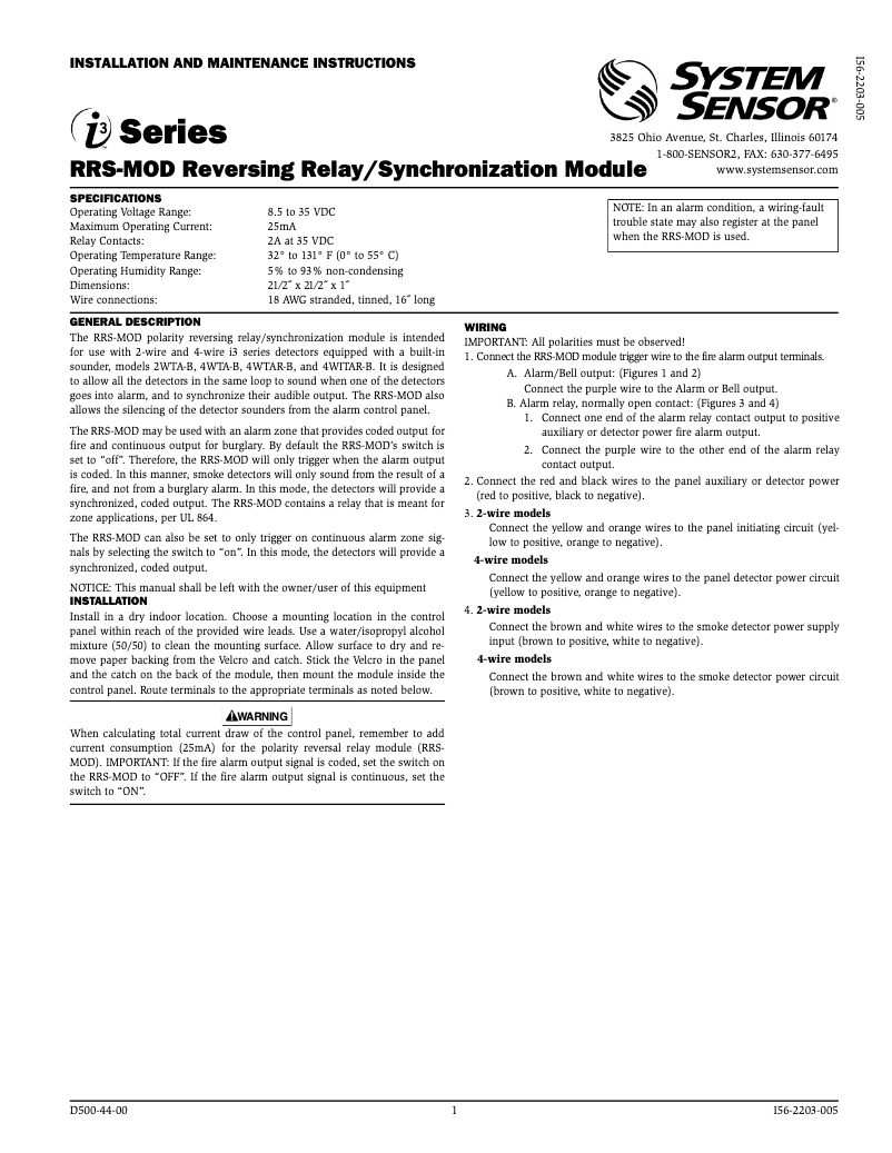 Image de la première page du manuel de l'appareil RRS-MOD