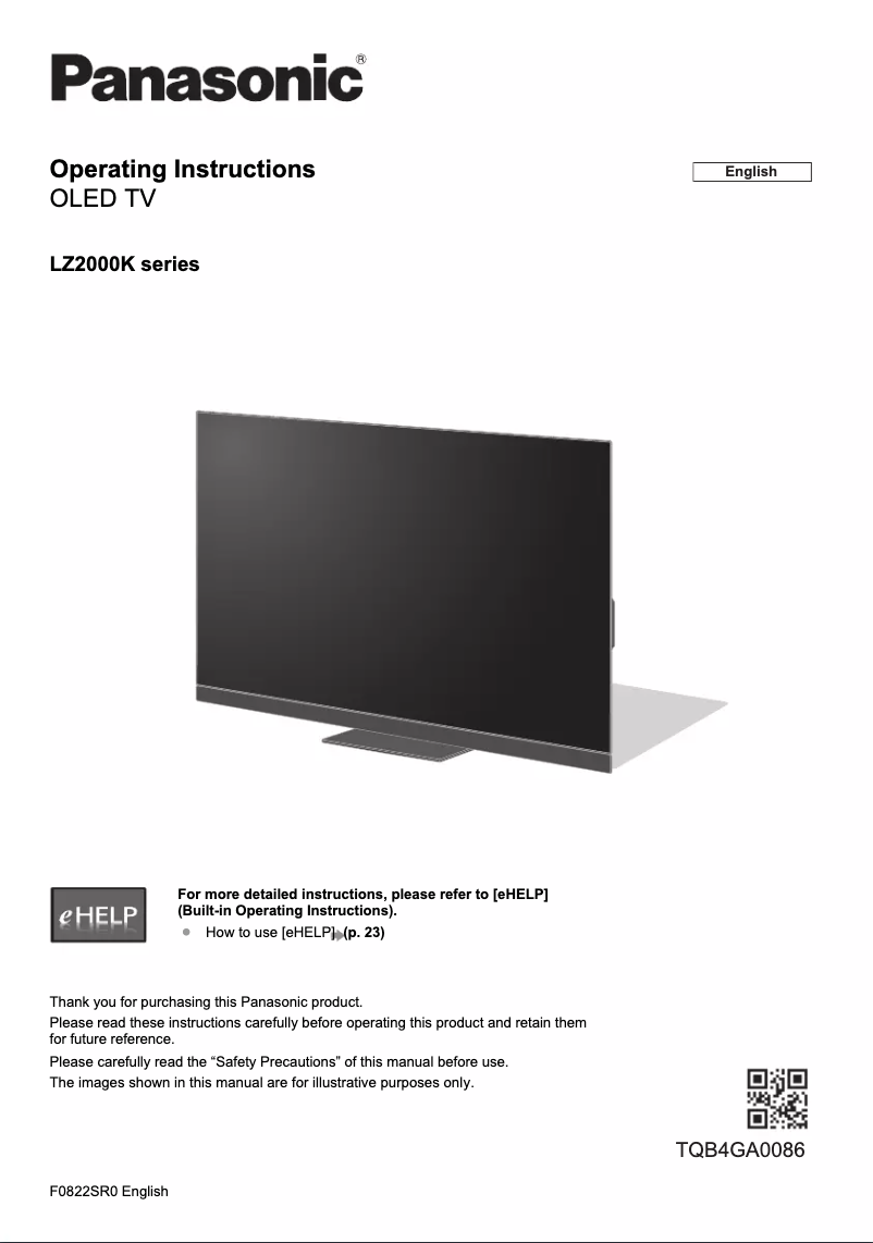 Page 1 de la notice Manuel utilisateur Panasonic TH-77LZ2000K