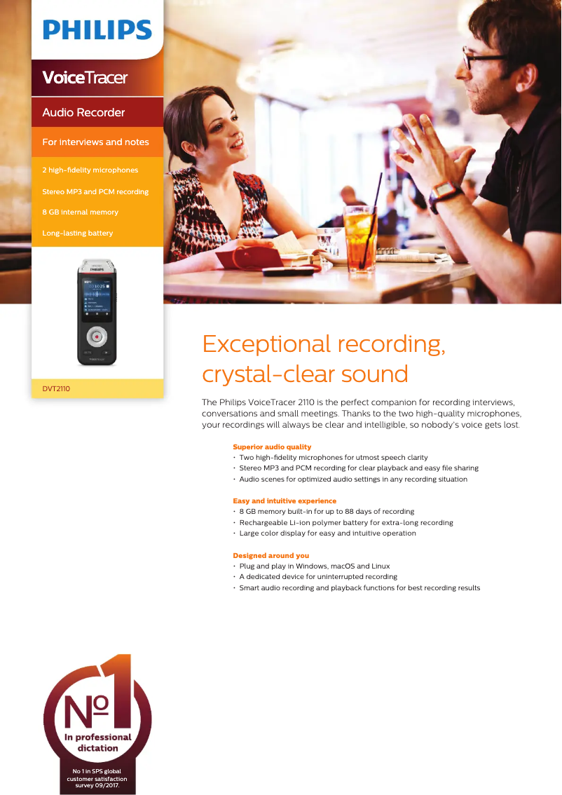 Page 1 de la notice Fiche technique Philips Voice Tracer DVT2110