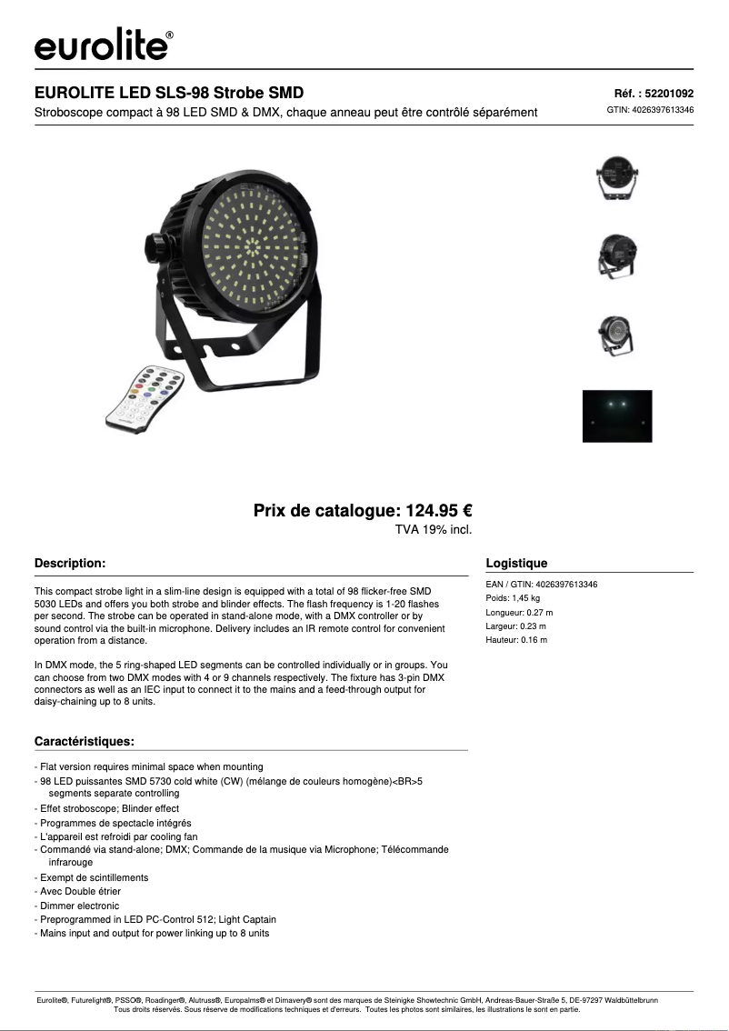 Page n°1 - Fiche technique Eurolite LED SLS-98 Strobe SMD