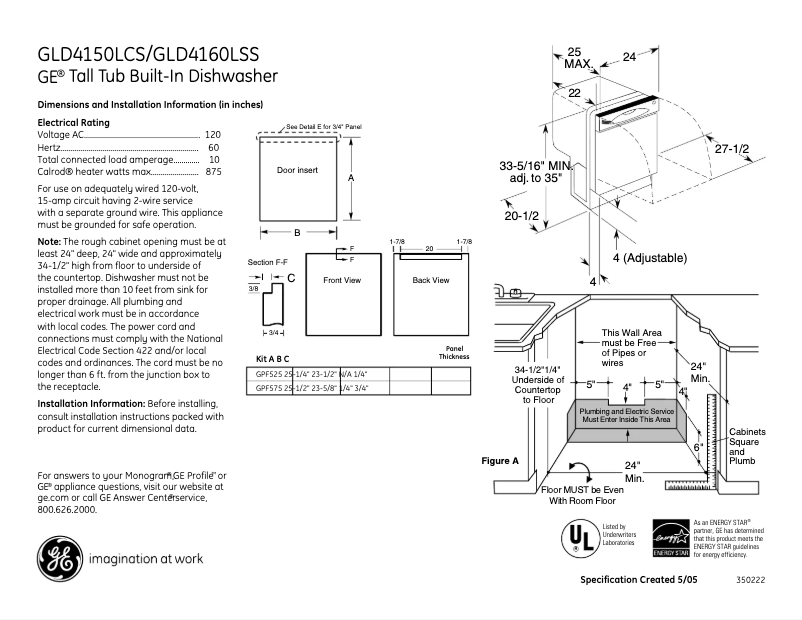 Page n°1 - Fiche technique GE GLD4150LCS