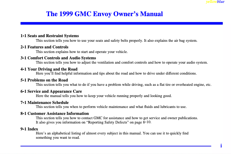 Page 1 de la notice Manuel utilisateur GMC Envoy (1999)