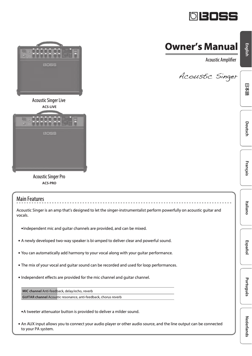 Image de la première page du manuel de l'appareil ACS-Live