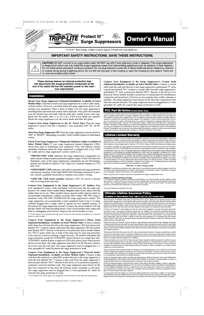 Image de la première page du manuel de l'appareil Protect It! TLM606