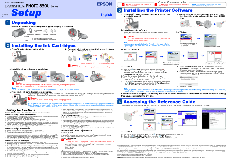 Page n°1 - Manuel utilisateur Epson Stylus Photo 830U