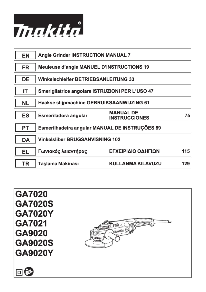 Page n°1 - Manuel utilisateur Makita GA7020S