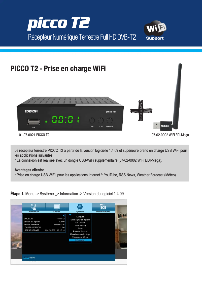 Page 1 de la notice Manuel utilisateur Edision Picco T2