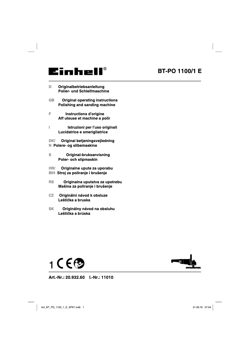 Page n°1 - Manuel utilisateur Einhell BT-PO 1100/1 E