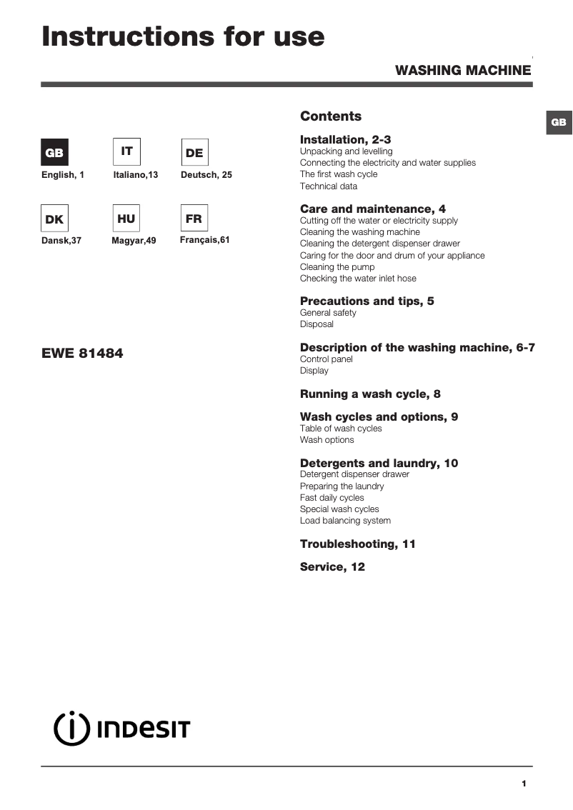 Image de la première page du manuel de l'appareil EWE 81484 B EU