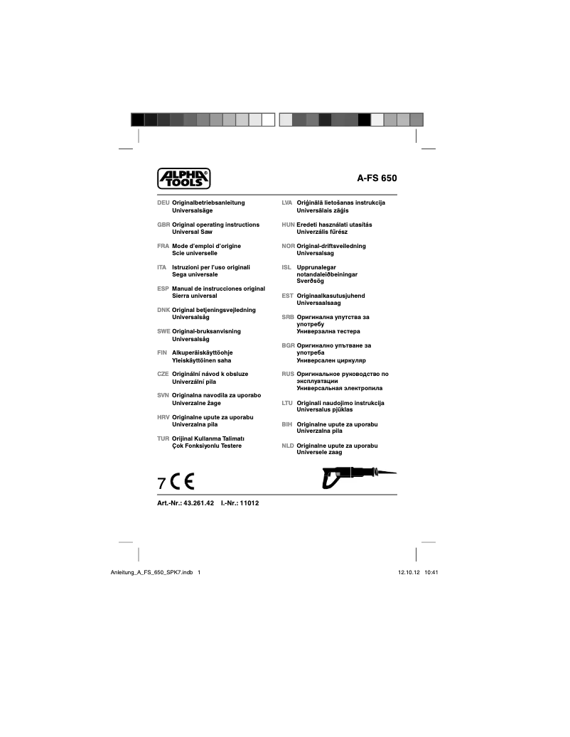 Page n°1 - Manuel utilisateur Alpha Tools A-FS 650
