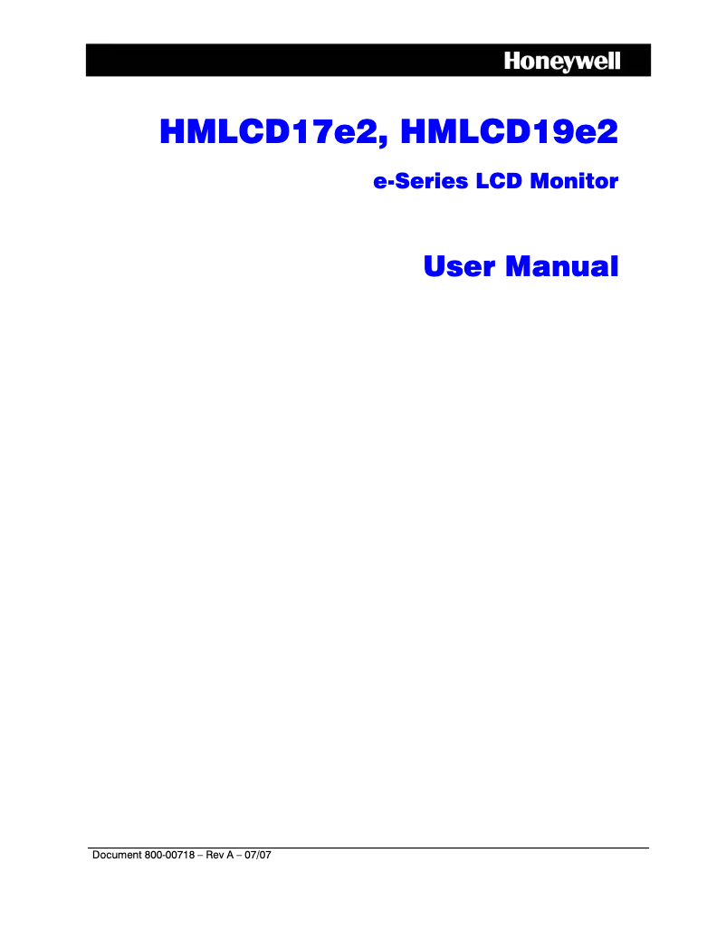 Page n°1 - Manuel utilisateur Honeywell HMLCD19e2