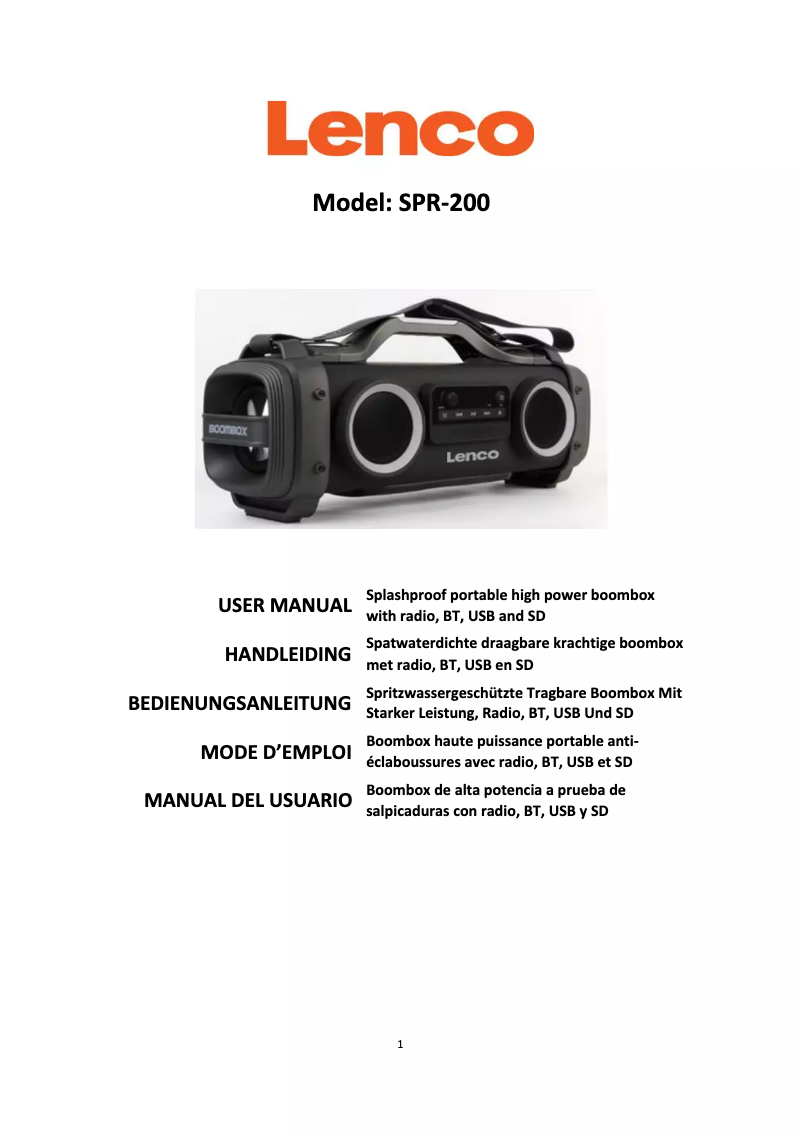 Page n°1 - Manuel utilisateur Lenco SPR-200