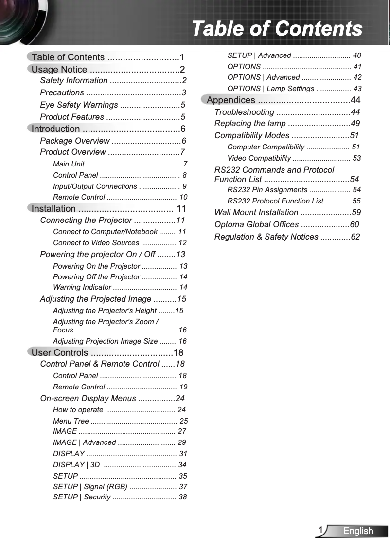 Page 1 de la notice Manuel utilisateur Optoma EX555