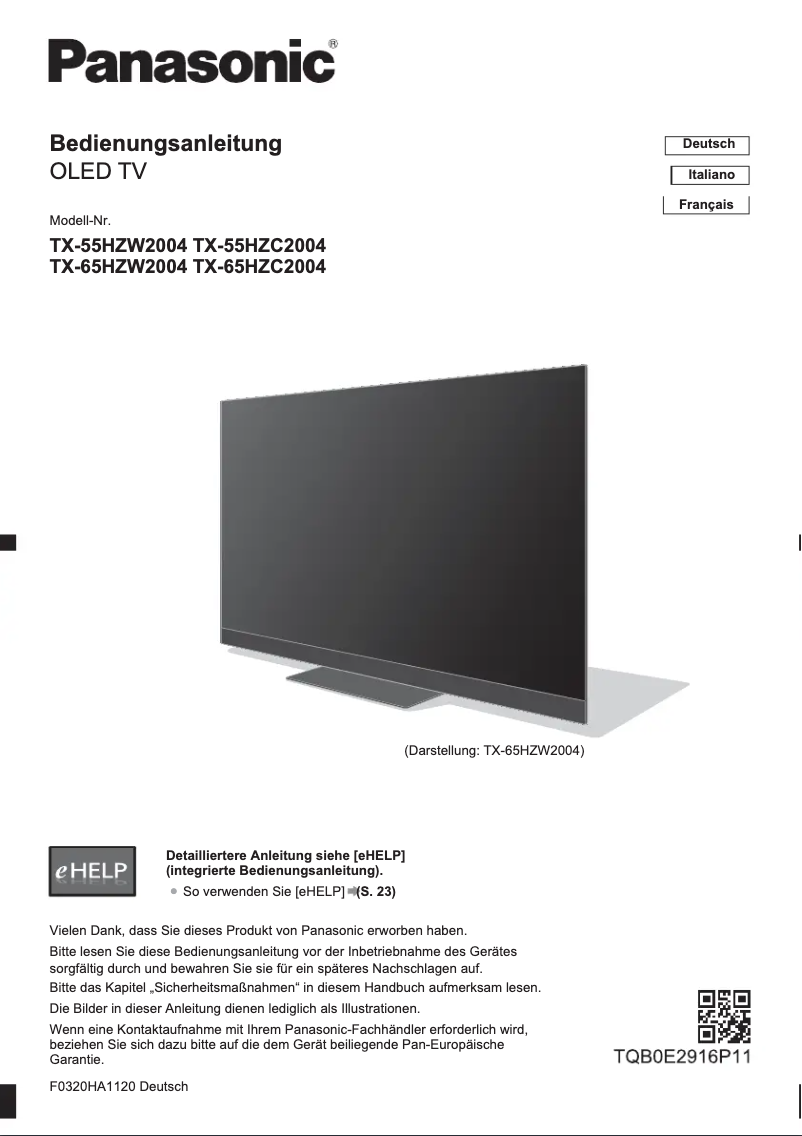 Image de la première page du manuel de l'appareil TX-65HZW2004