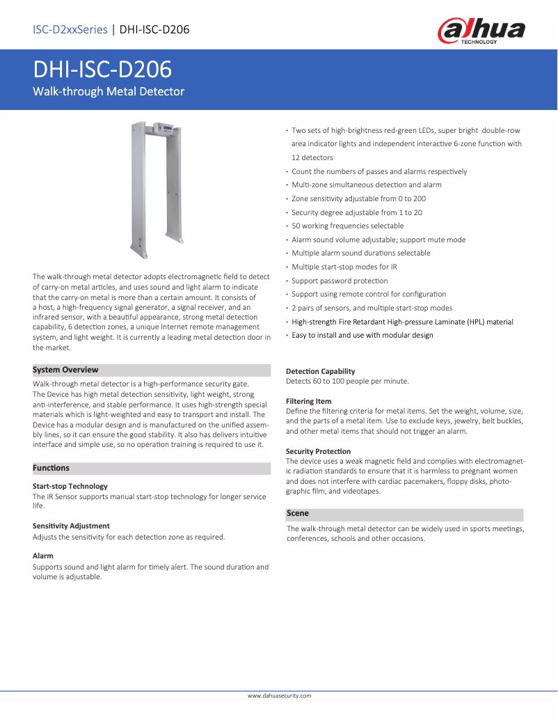 Page 1 de la notice Fiche technique Dahua Technology ISC-D206