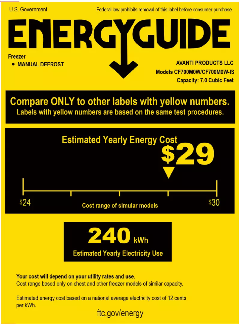 Page 1 de la notice Label énergétique Avanti CF700M0W-IS