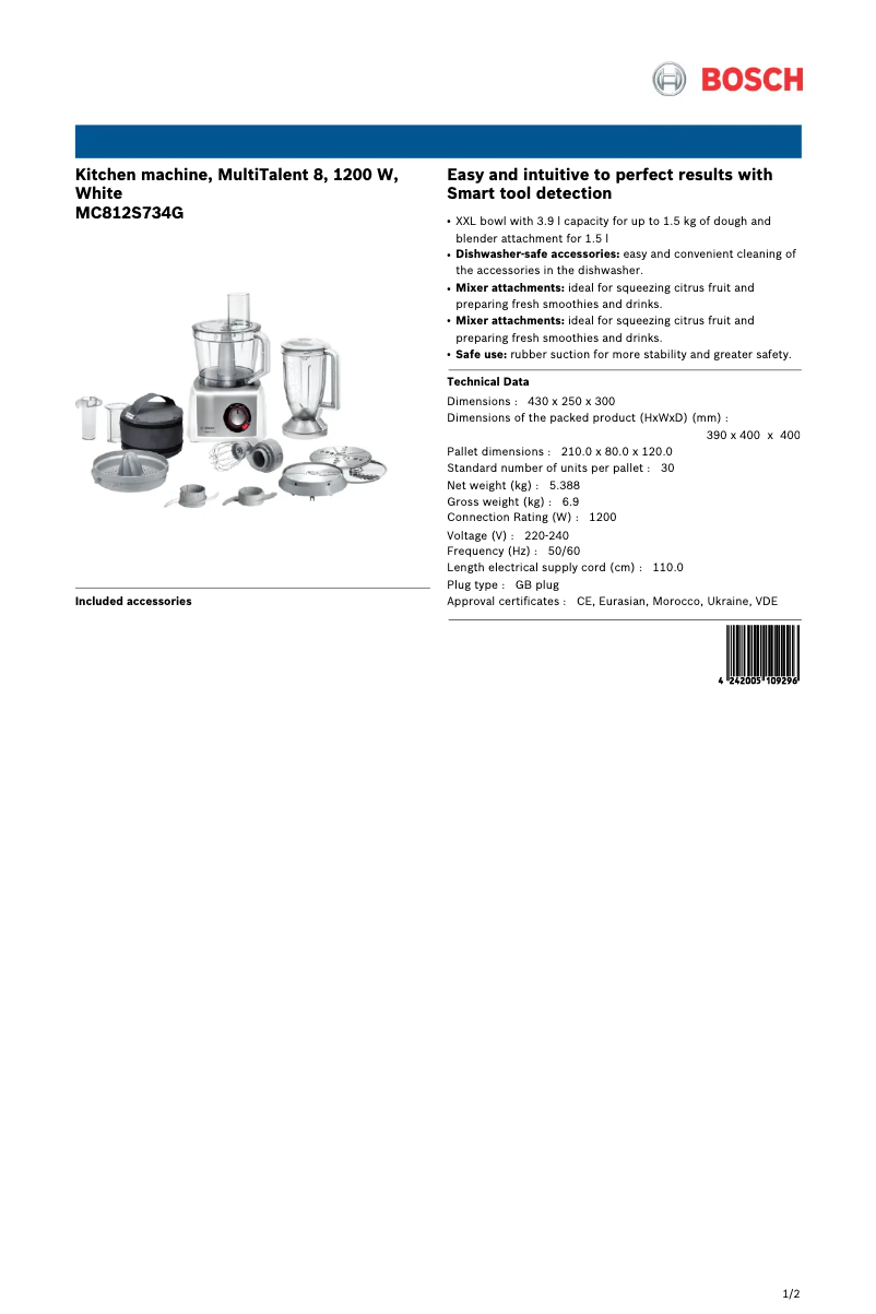 Page n°1 - Fiche technique Bosch MC812S734G