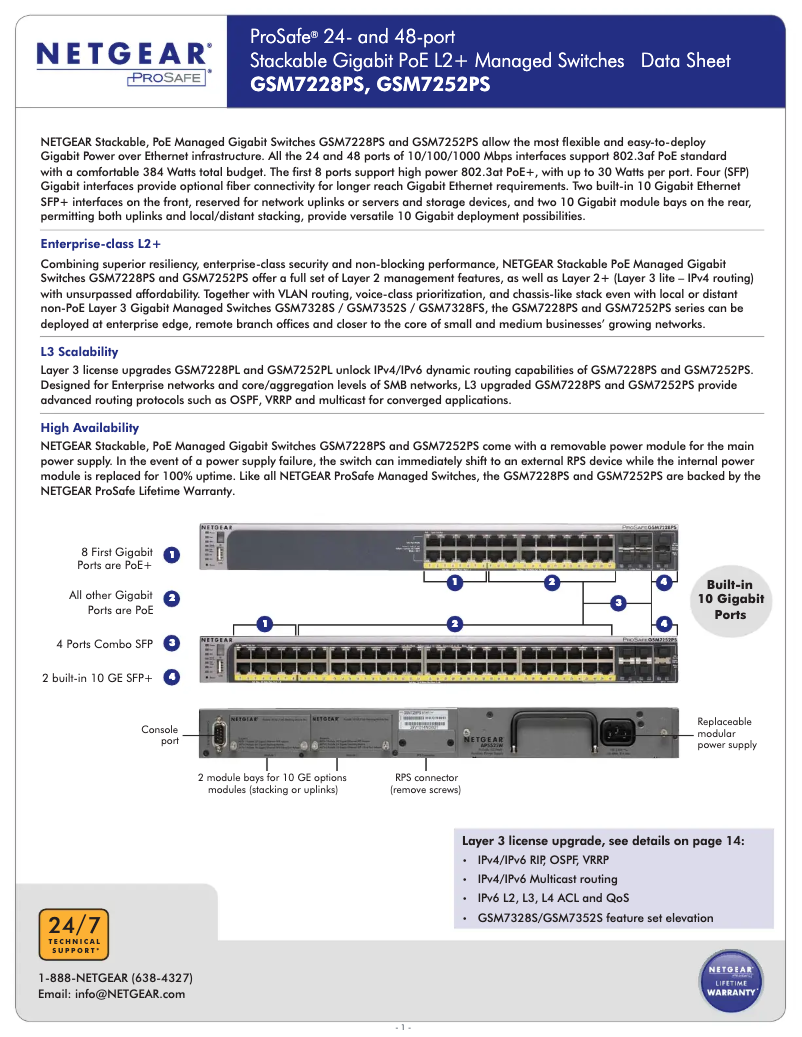 Page 1 de la notice Fiche technique Netgear GSM7228PS