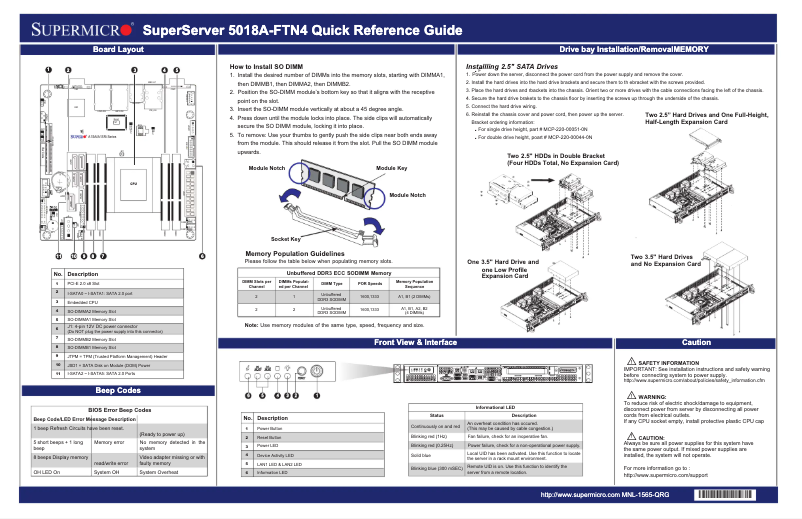 Page 1 de la notice Guide de démarrage rapide Supermicro SuperServer 5018A-FTN4