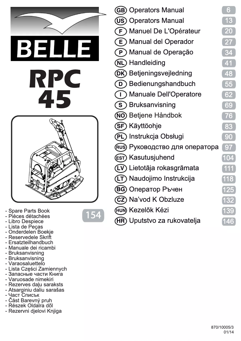 Image de la première page du manuel de l'appareil BELLE RPC 45/60