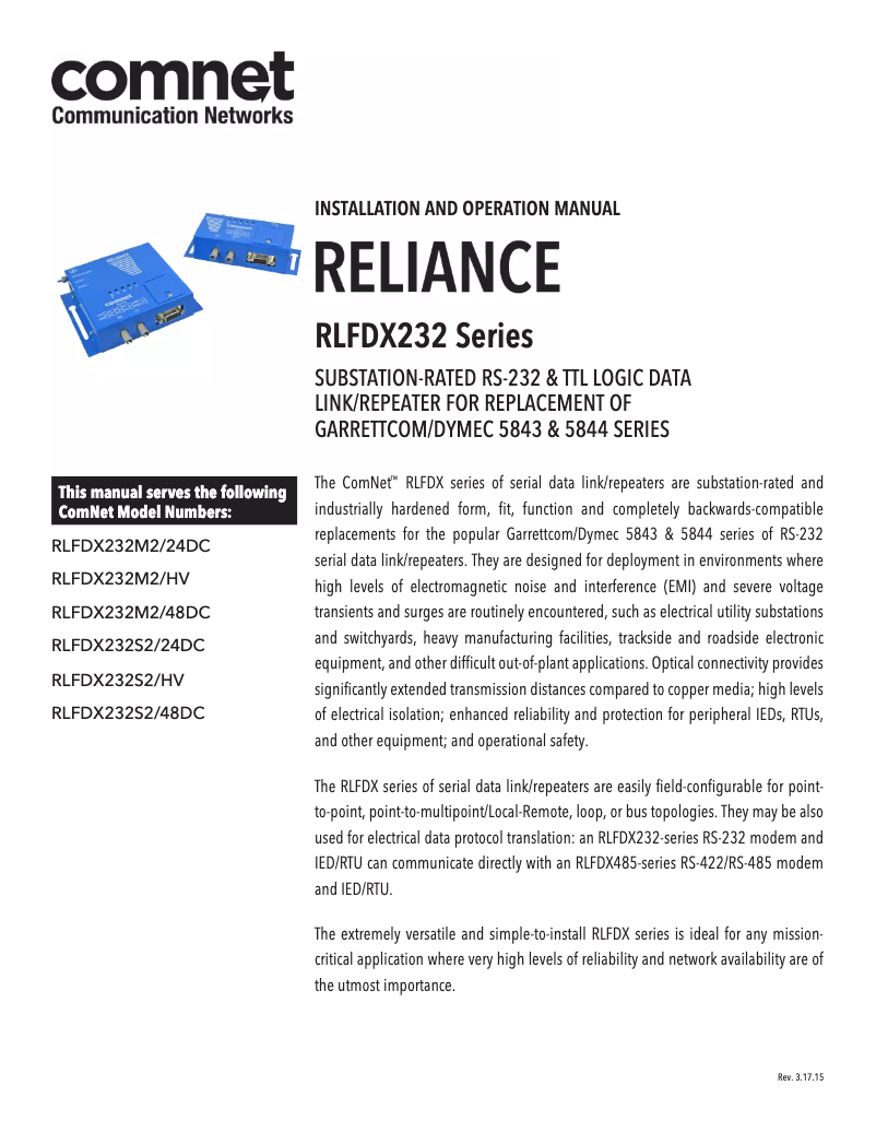 Page 1 de la notice Manuel utilisateur ComNet RLFDX232M2/HV