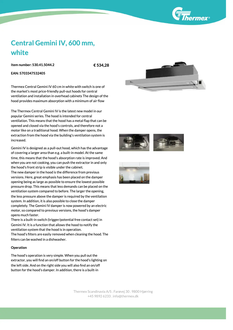 Page n°1 - Fiche technique Thermex Central Gemini IV