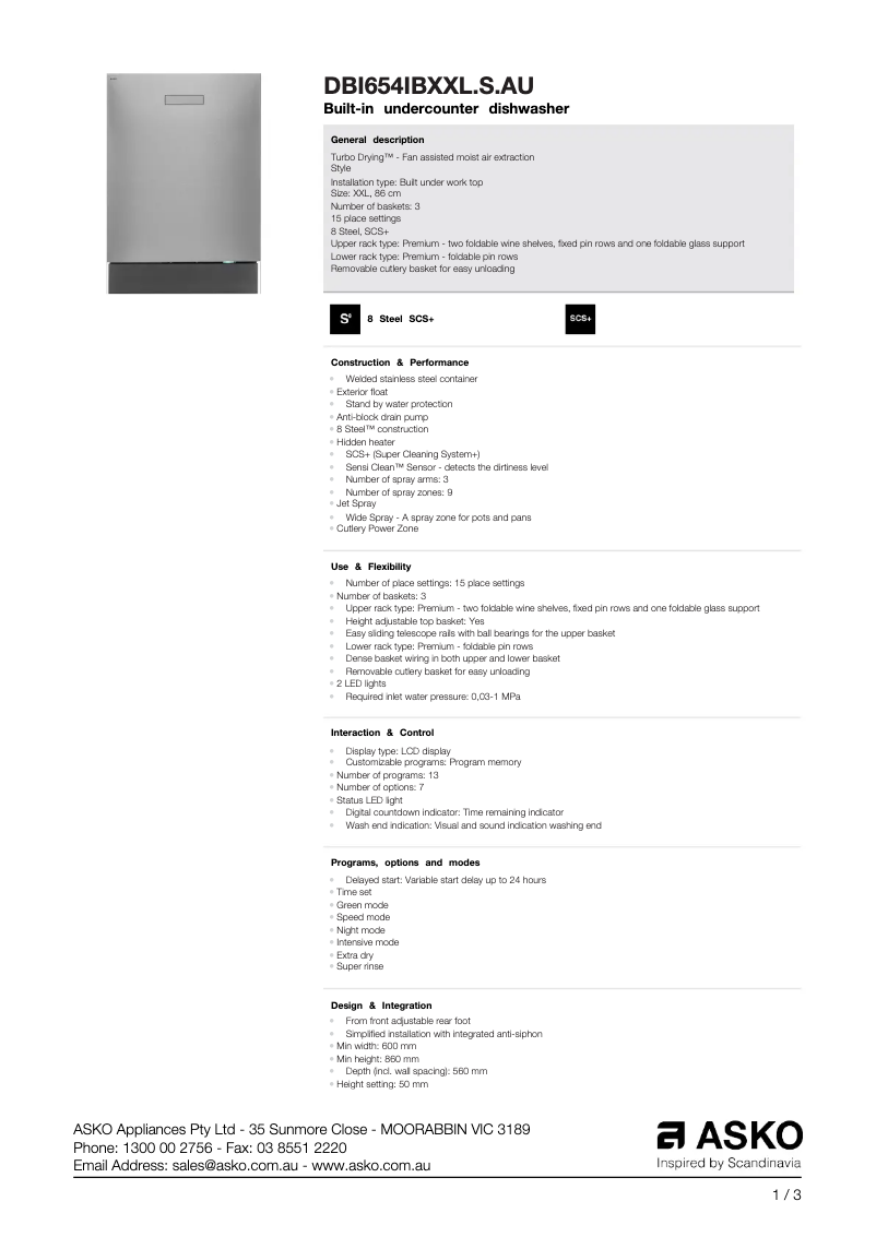 Image de la première page du manuel de l'appareil DBI654IBXXL.S.AU