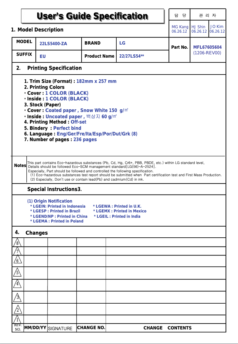 Page 1 de la notice Manuel utilisateur LG 27LS5400