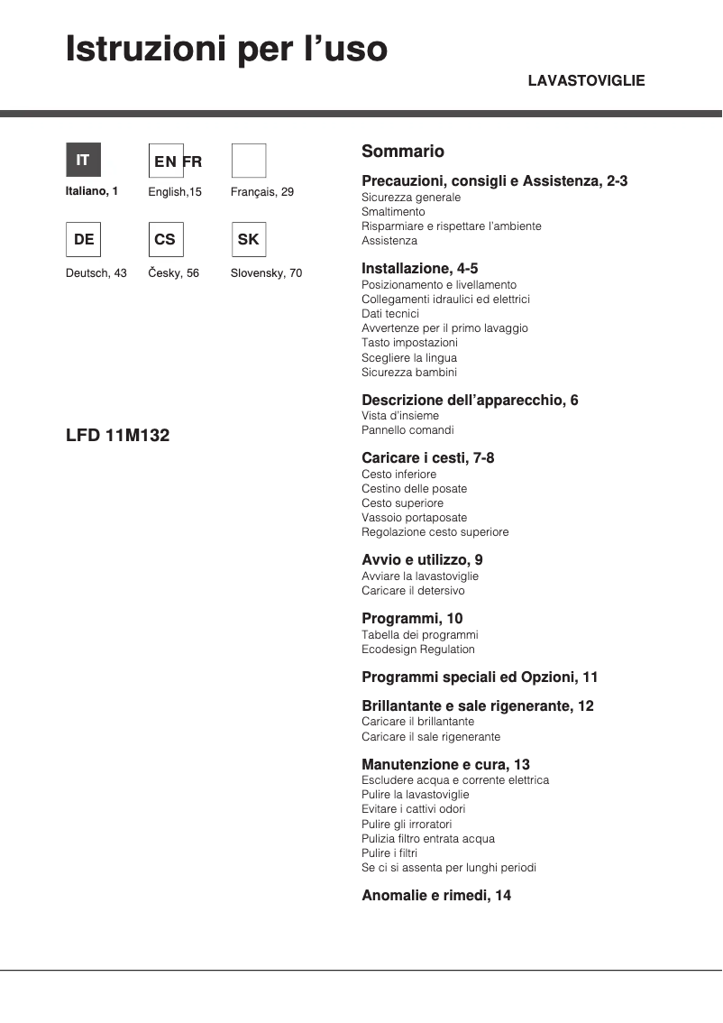 Page n°1 - Manuel utilisateur Hotpoint LFD 11M132 EU