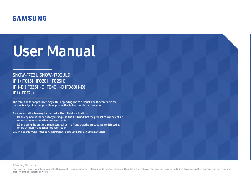 Page 1 de la notice Manuel utilisateur Samsung LH025IFHSDS/ZA