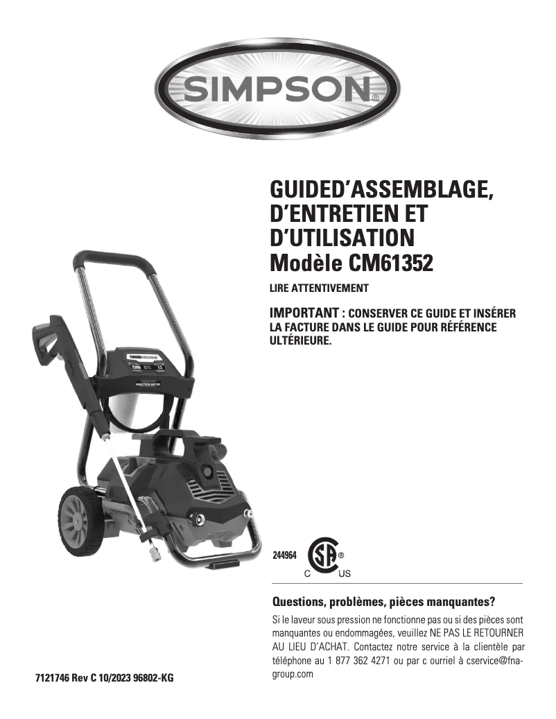 Page 1 de la notice Manuel utilisateur Simpson CM61352