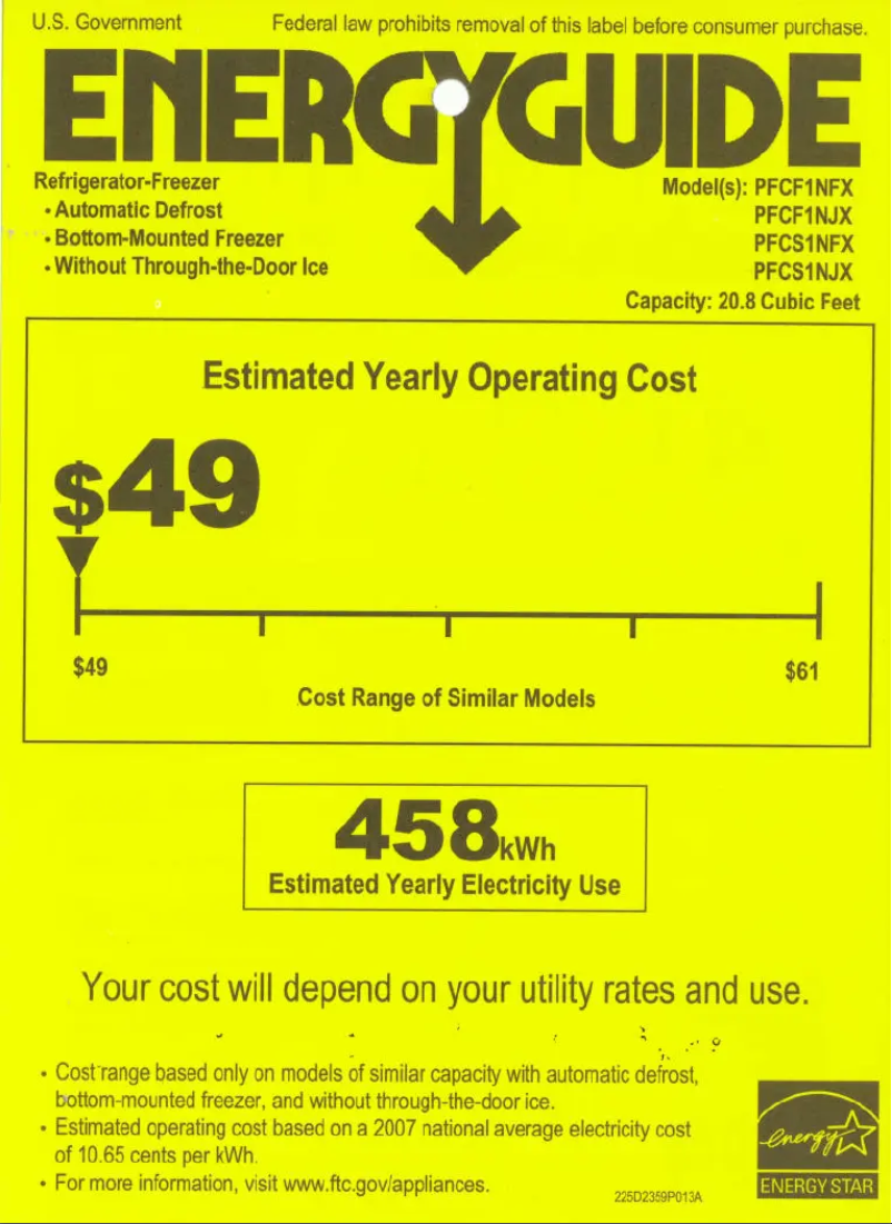 Image de la première page du manuel de l'appareil Profile PFCF1NJXBB