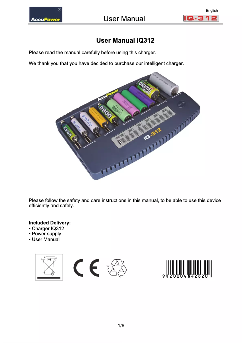 Page n°1 - Manuel utilisateur AccuPower IQ-312