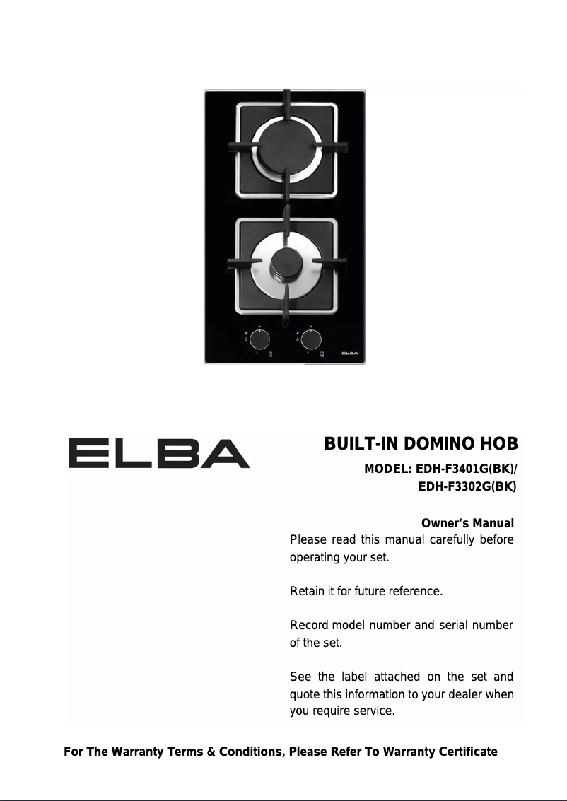 Page 1 de la notice Manuel utilisateur Elba EDH-F3401G(BK)