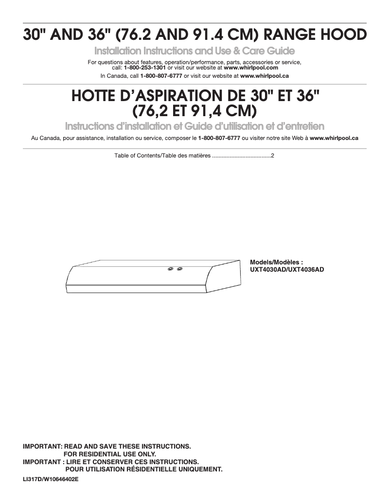 Page 1 de la notice Guide d'installation Amana UXT4030ADS