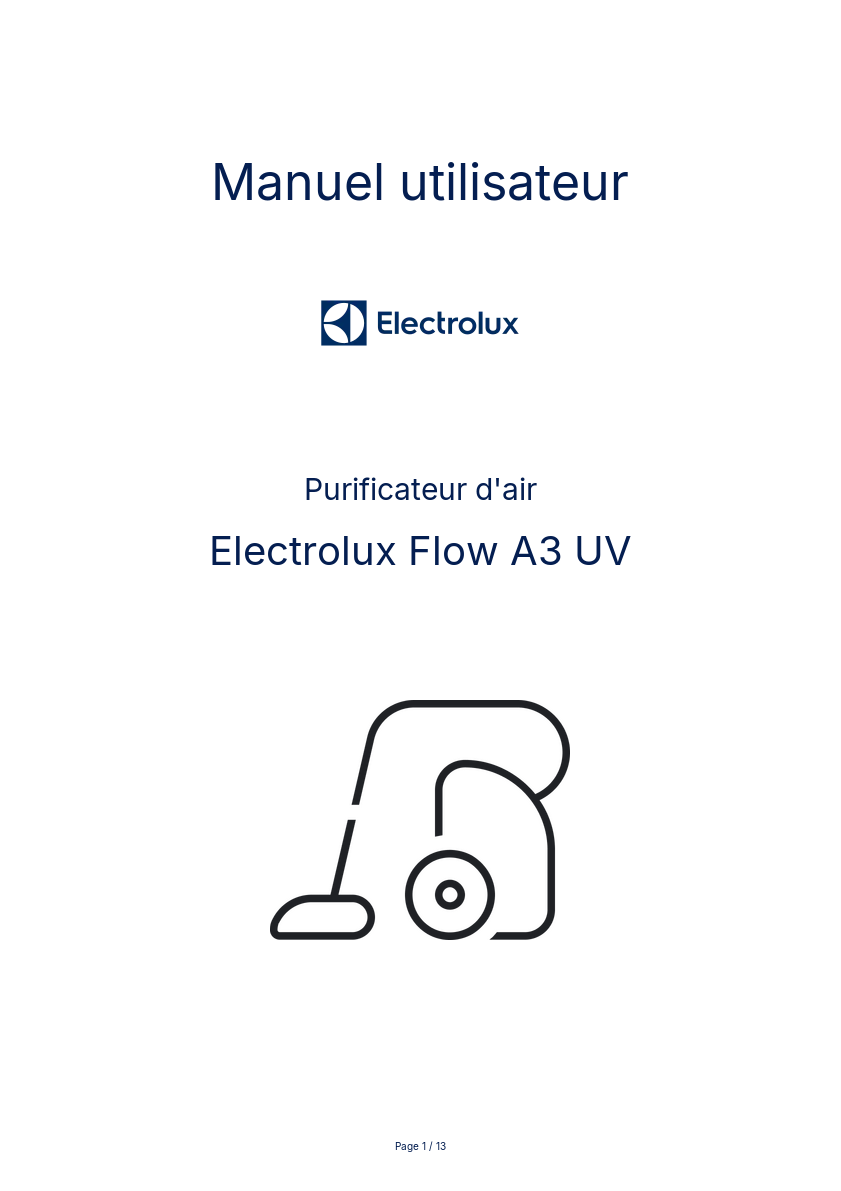 Image de la première page du manuel de l'appareil Flow A3 UV
