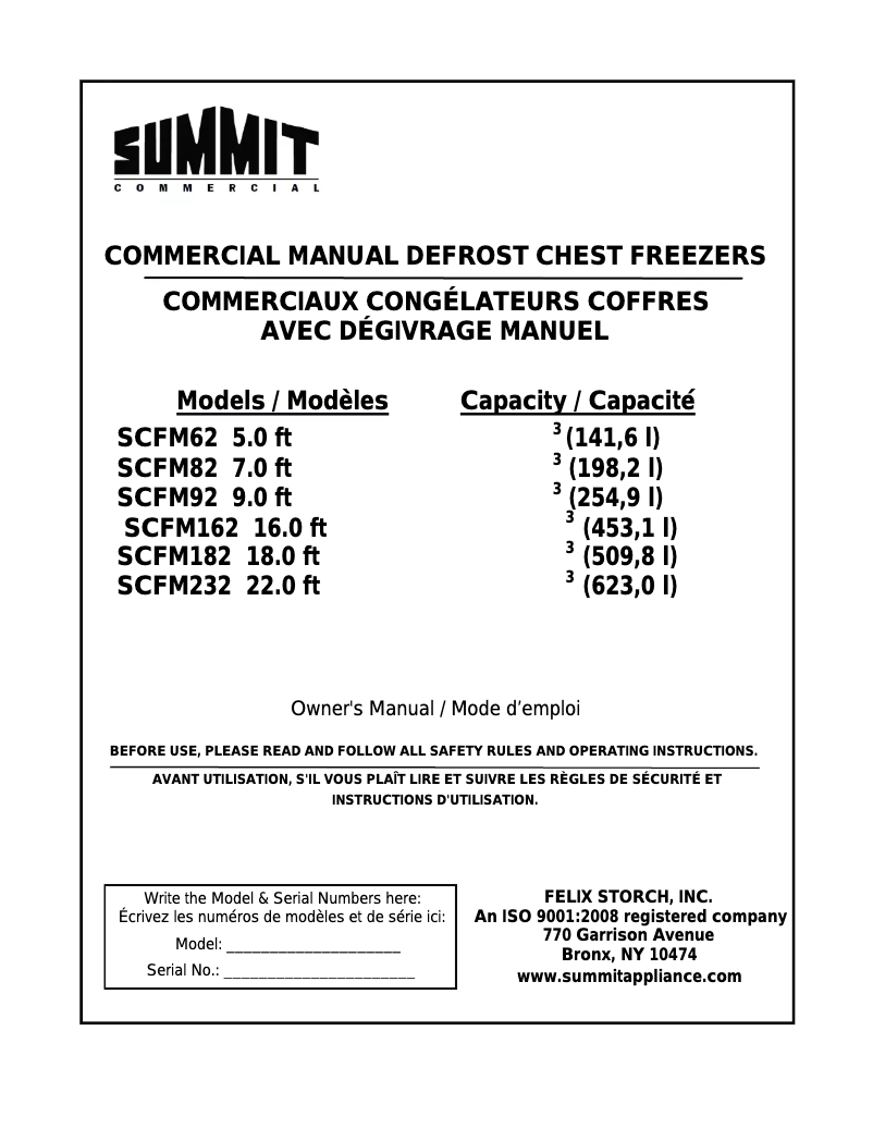 Page n°1 - Manuel utilisateur Summit SCFM82