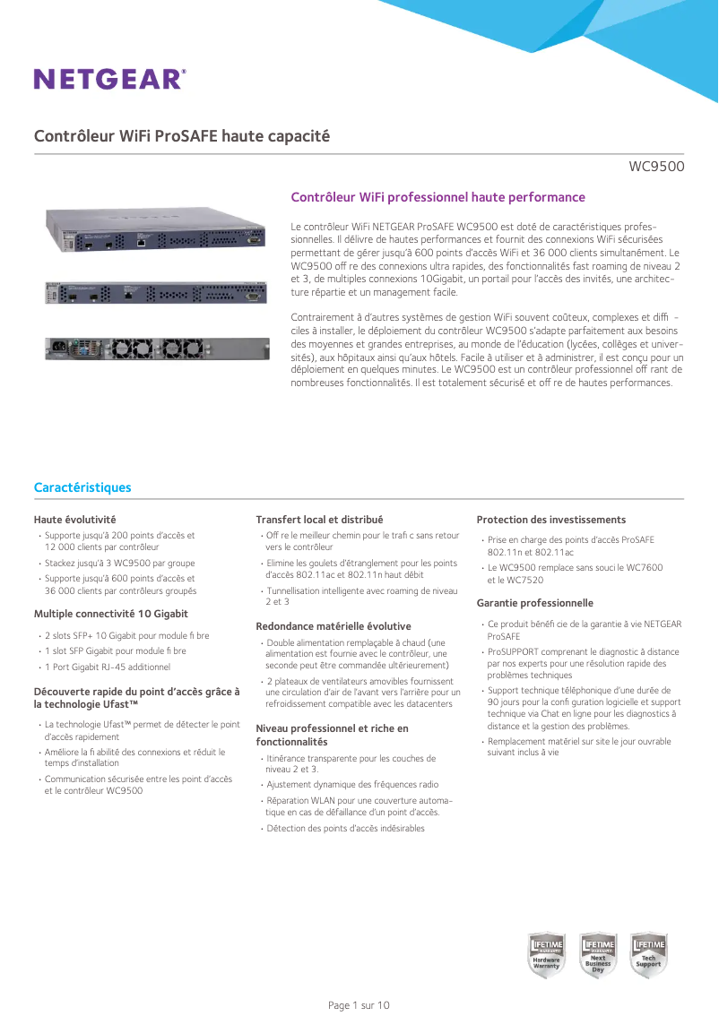 Page 1 de la notice Fiche technique Netgear ProSafe WC9500