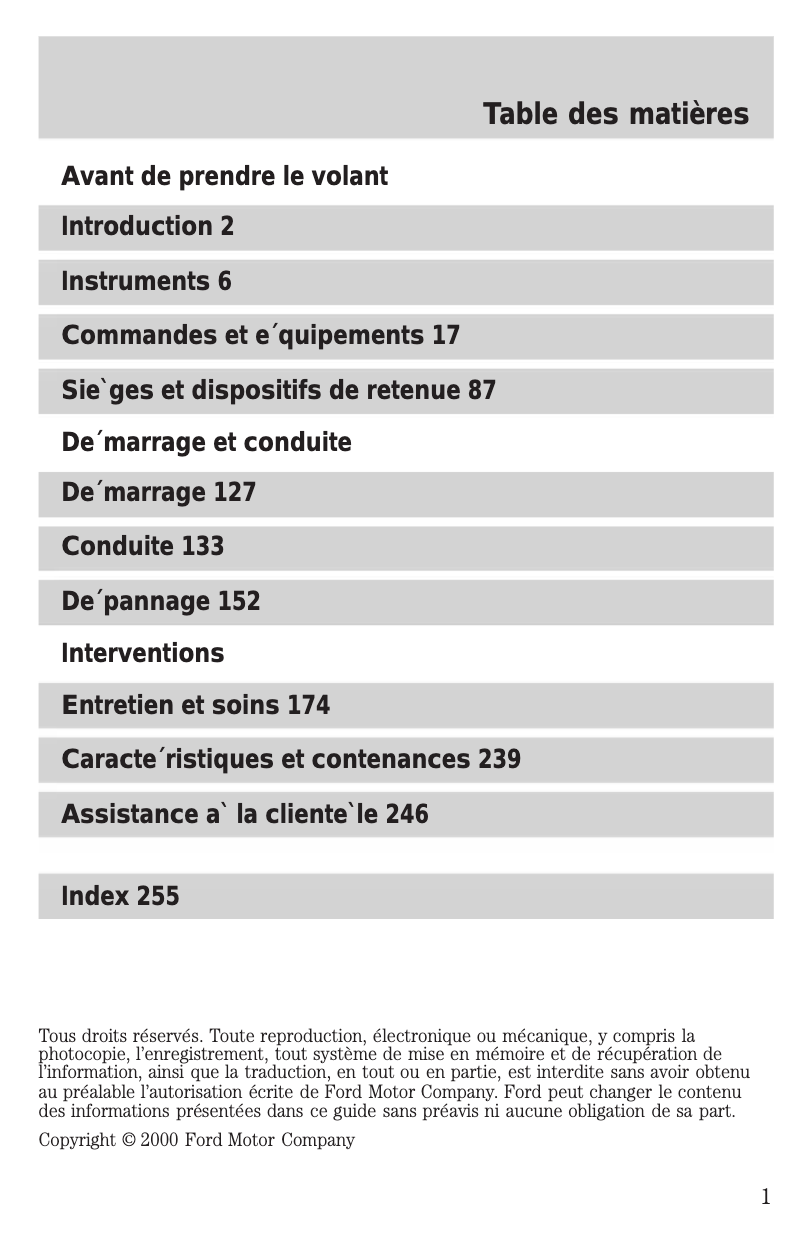 Page n°1 - Manuel utilisateur Ford Taurus (2001)