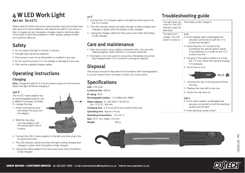 Page n°1 - Manuel utilisateur Cotech 36-4272