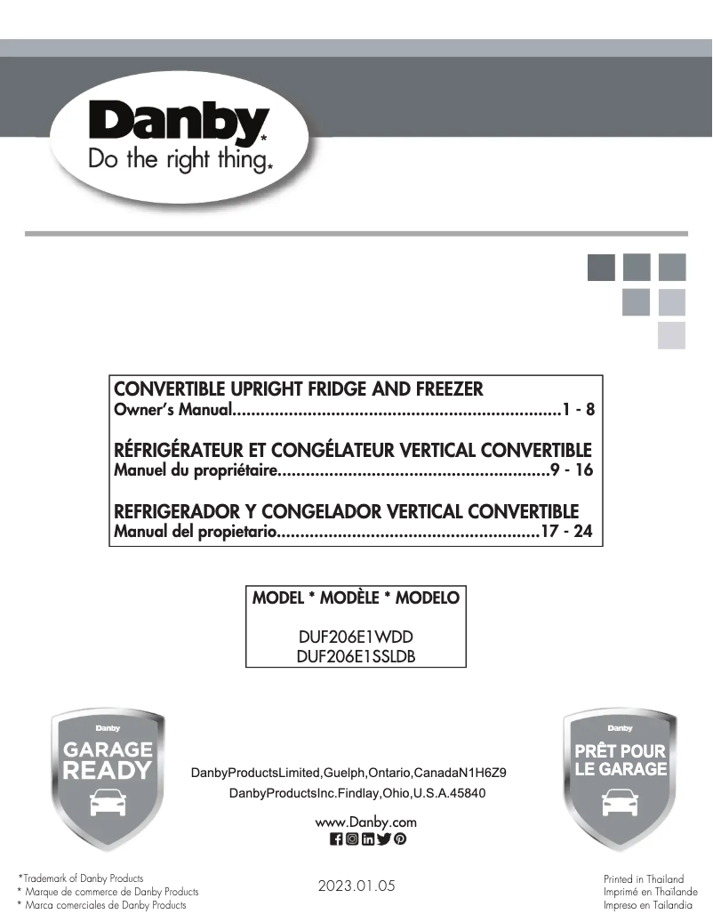 Page 1 de la notice Manuel utilisateur Danby DUF206E1SSLDB