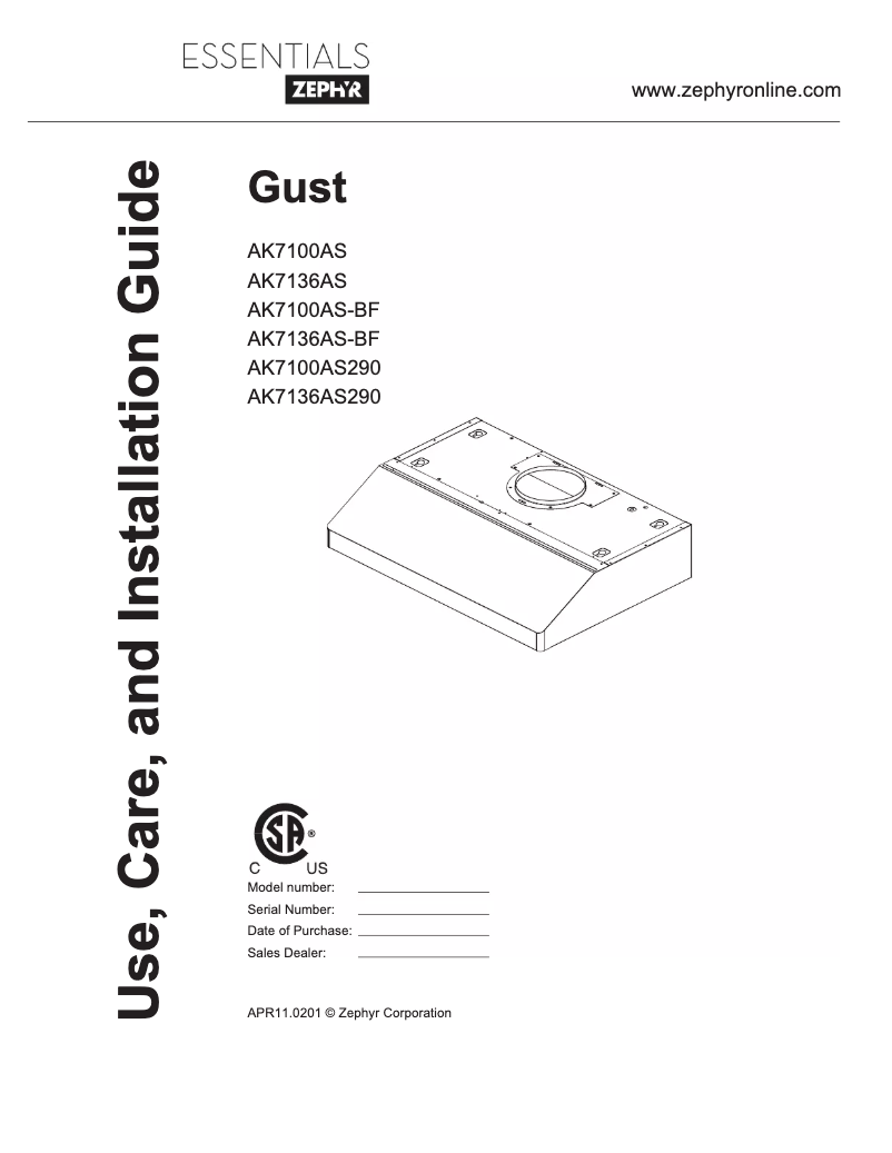 Page n°1 - Manuel utilisateur Zephyr AK7100ASBF