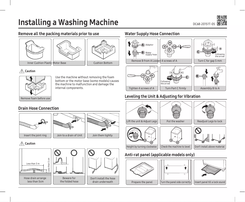 Page 1 de la notice Guide d'installation Samsung WA85T5160BY