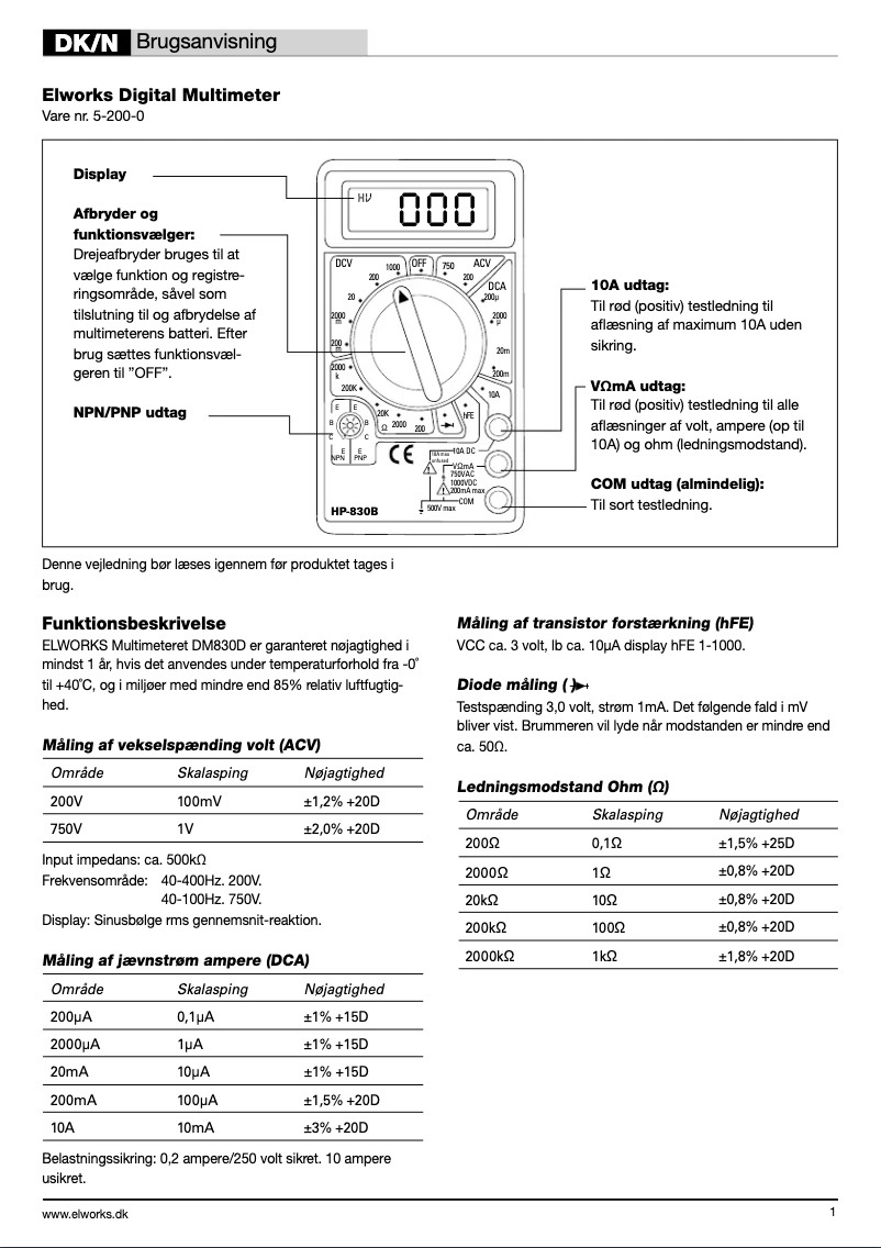 Image de la première page du manuel de l'appareil HP-830B