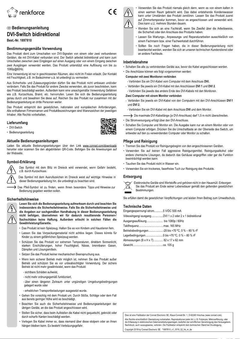 Page 1 de la notice Manuel utilisateur Renkforce RF-3795620