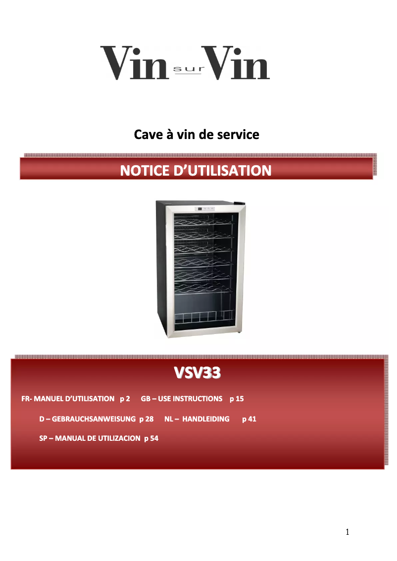 Page 1 de la notice Manuel utilisateur Vin Sur Vin VSV33