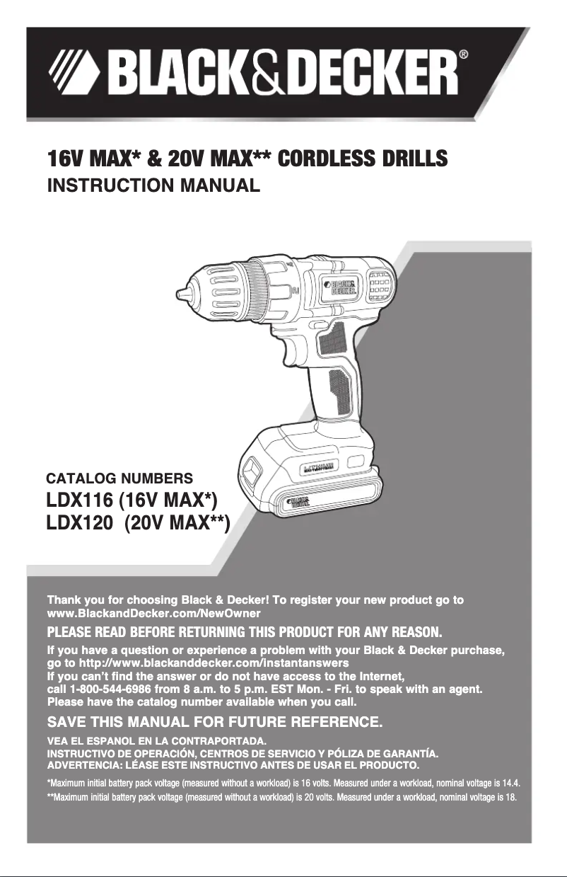Page 1 de la notice Manuel utilisateur Black & Decker LDX116C