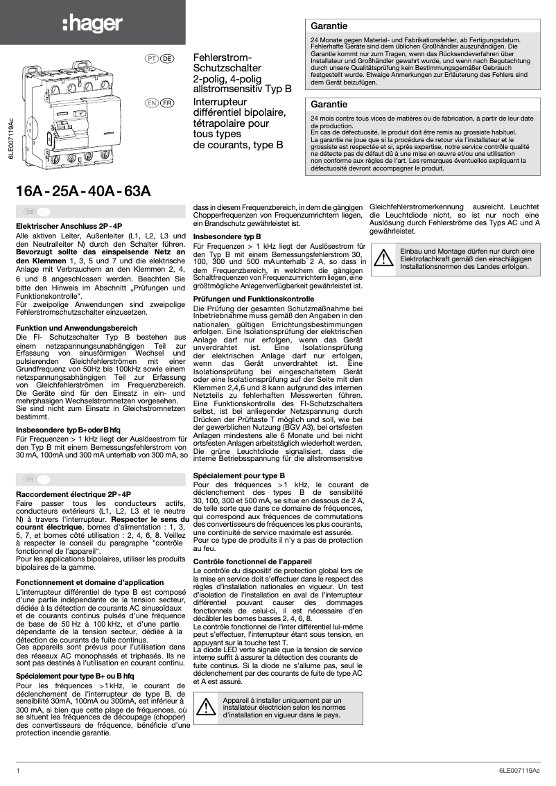 Page n°1 - Manuel utilisateur Hager CDB663E