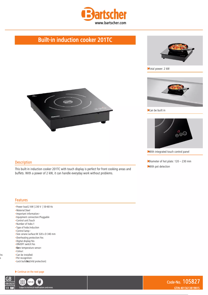 Page n°1 - Fiche technique Bartscher 201TC