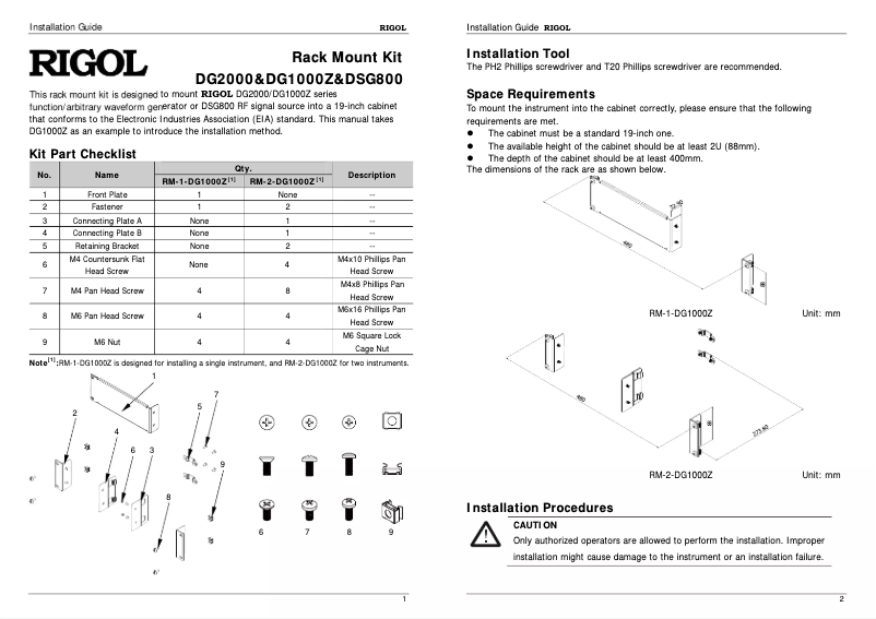 Page 1 de la notice Manuel utilisateur Rigol RM-1-DG1000Z
